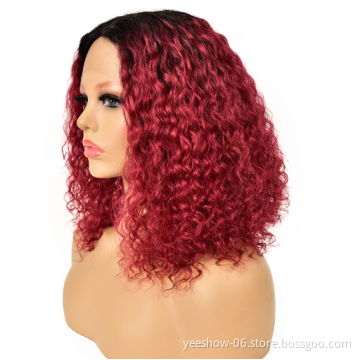cheap Ombre Color 1B30 1B99J Short Curly Wig Water Wave 150 Density Human Hair Lace Front Wigs Curly Hair Bob Wigs